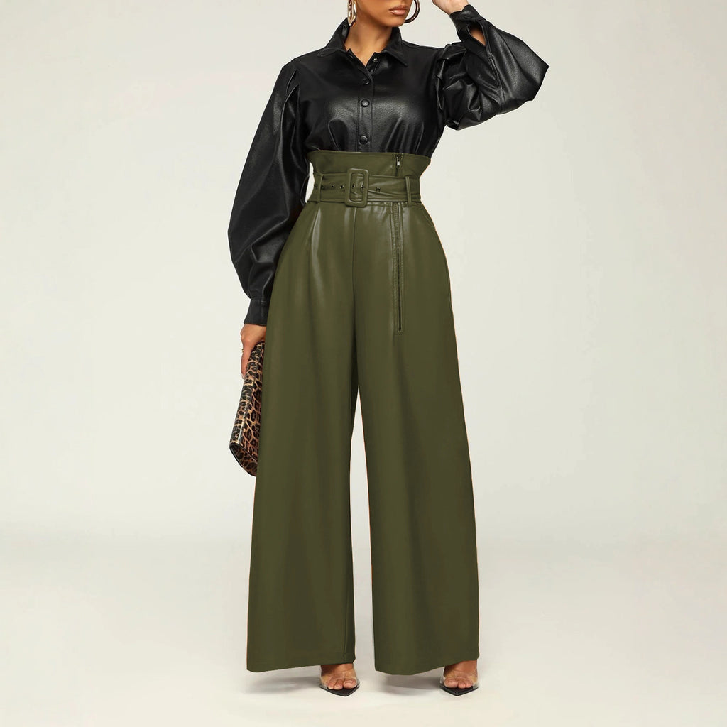 Damen Eleganter High-Waist Hosenanzug mit Gürtel Sovae