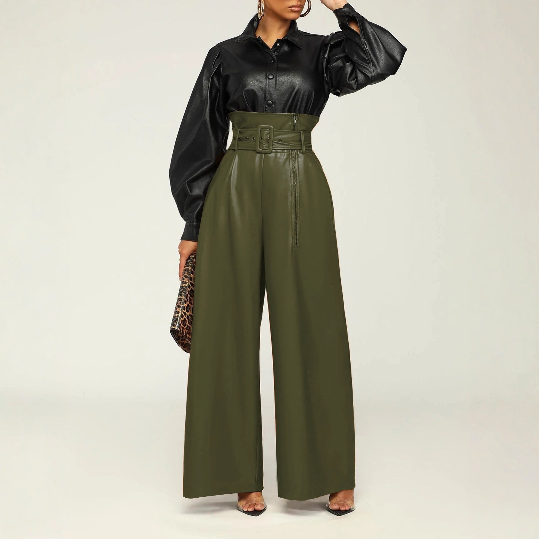 Damen Eleganter High-Waist Hosenanzug mit Gürtel Sovae