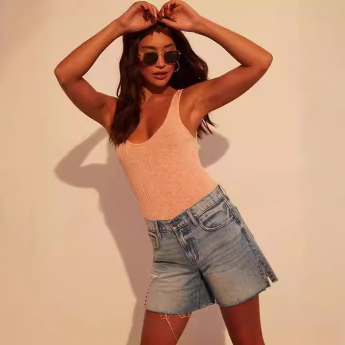 Damen Destroyed Denim Shorts Sovae