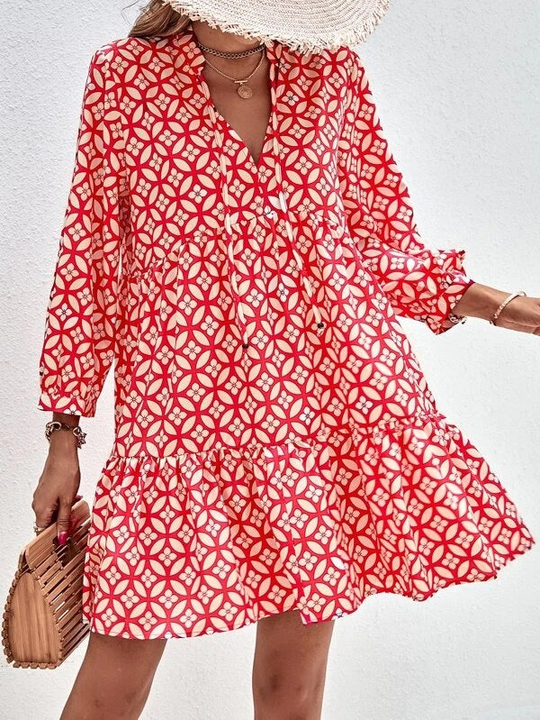 Damen Boho-Style Sommerkleid mit fließendem Schnitt und Rüschendetails Sovae
