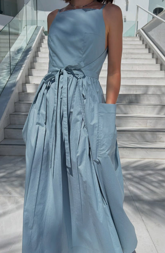 Damen Maxikleid mit Seitentaschen und bindbarem Gürtel Sovae