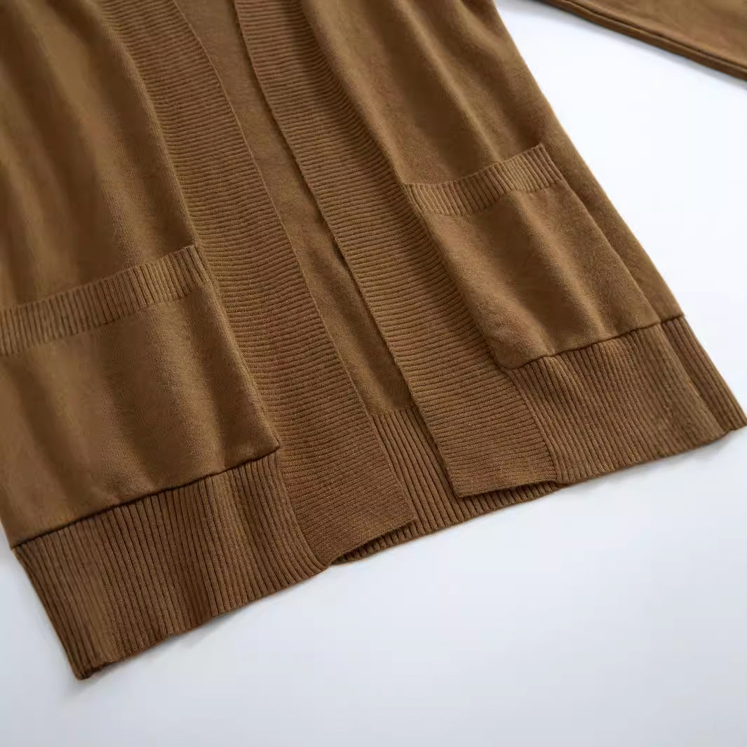 Damen lässiger Strickcardigan mit aufgesetzten Taschen und offenem Schnitt Sovae