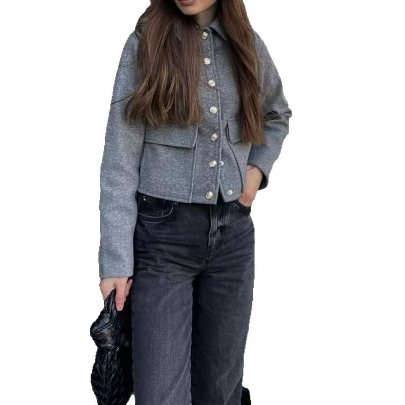 Damen modische Jacke mit praktischen Taschen Sovae
