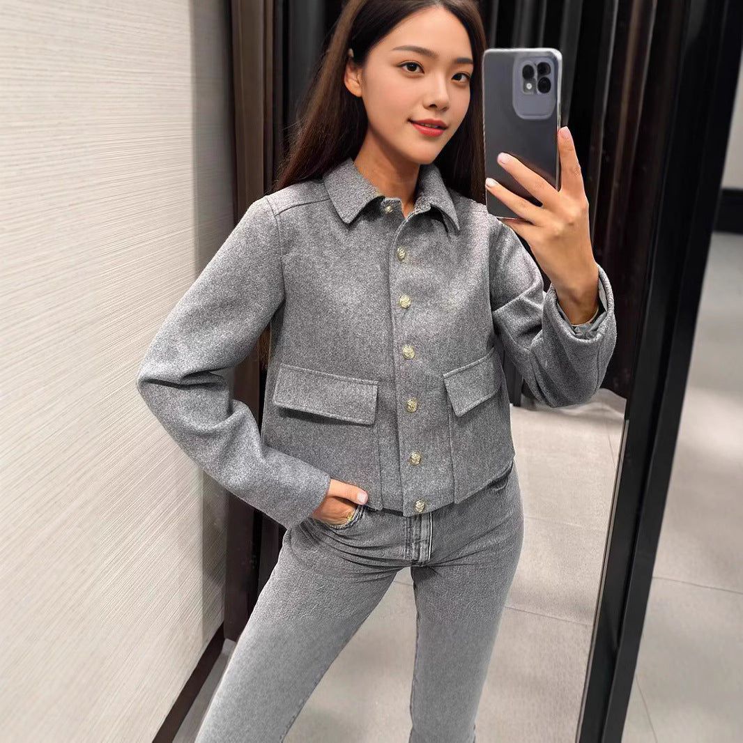 Damen modische Jacke mit praktischen Taschen Sovae