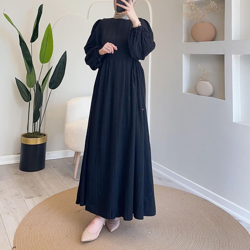 Damen Maxikleid mit strukturiertem Design und Puffärmeln Sovae