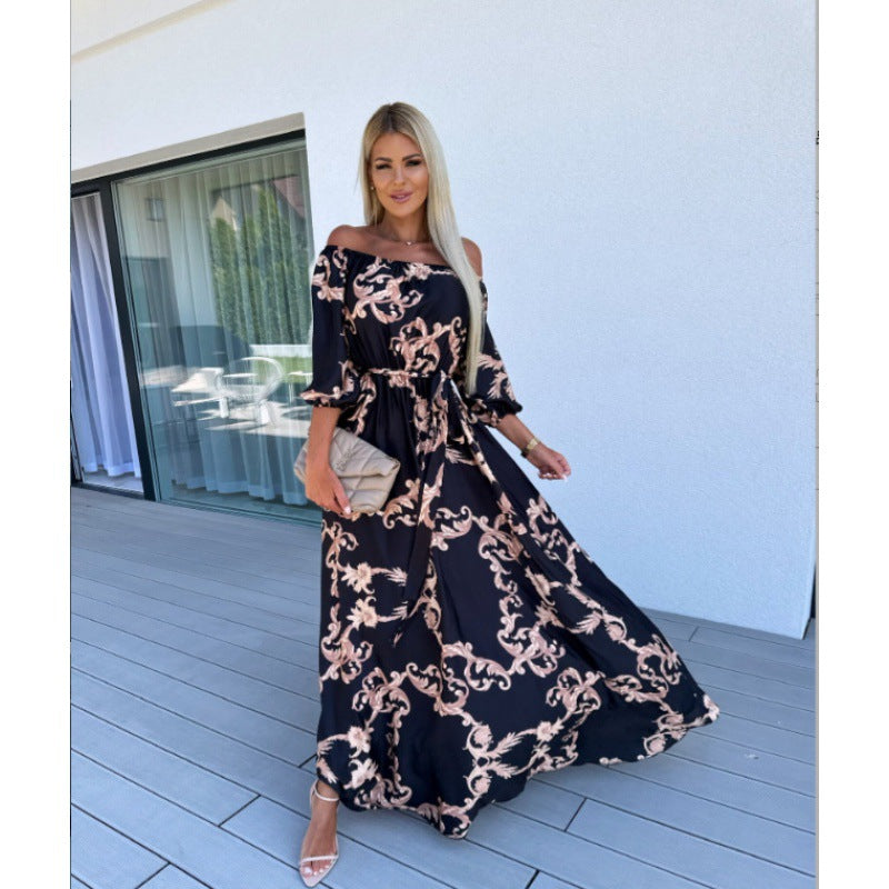 Damen Maxikleid mit off-shoulder Design und voluminösen Ärmeln Sovae