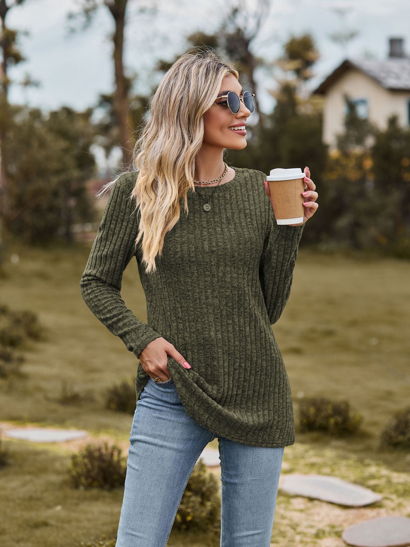 Damen Feinstrickpullover mit geripptem Design und lässigem Schnitt Sovae