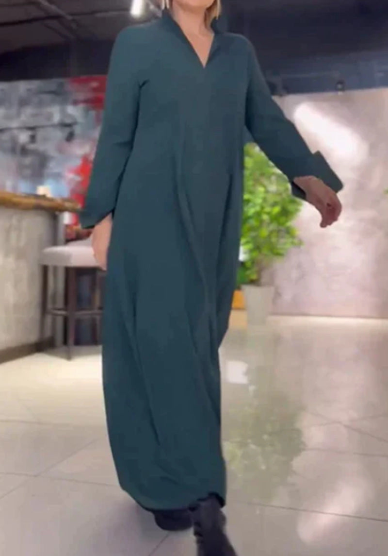 Damen lässiges Midi-Kleid mit praktischen Taschen und hoher Kragen Sovae