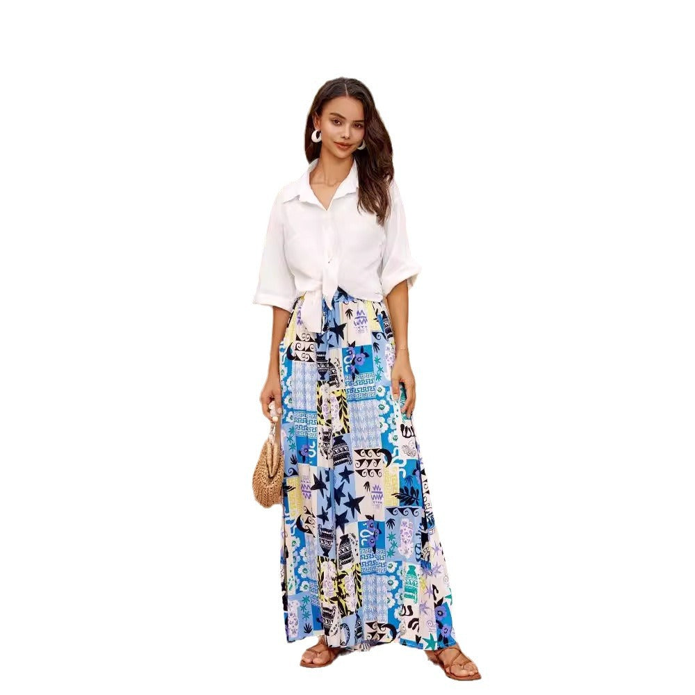 Damen weite Palazzo-Hose mit floralem Print Sovae