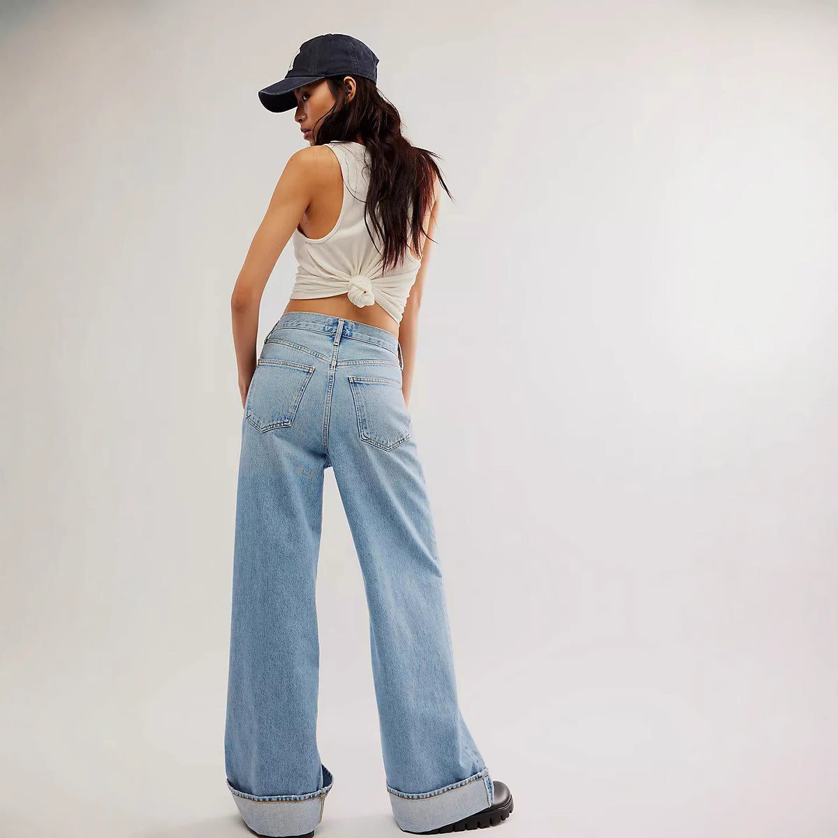 Damen Hochtaillierte Weite Jeans Sovae
