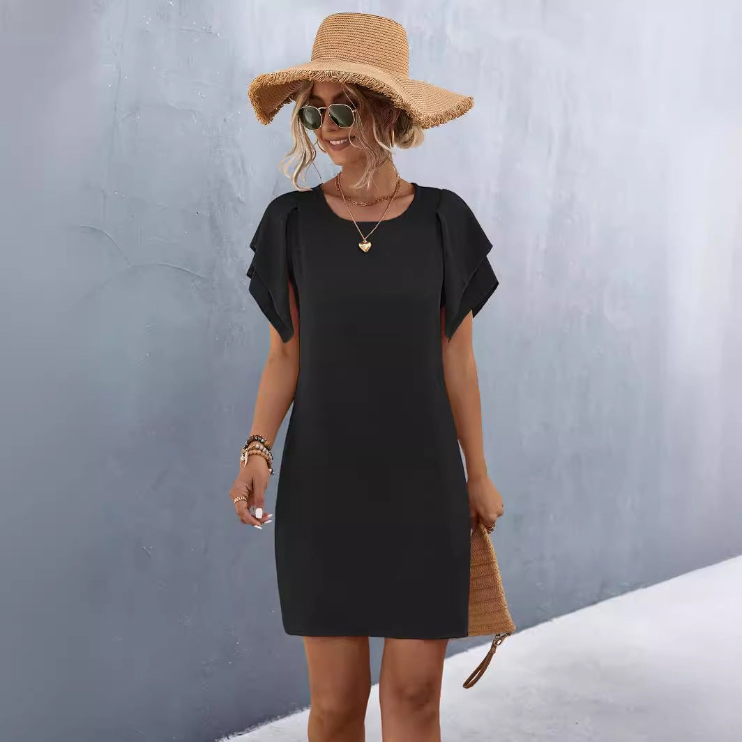 Damen Kurzarmkleid mit voluminösen Rüschendetails und bequemen Schnitt Sovae