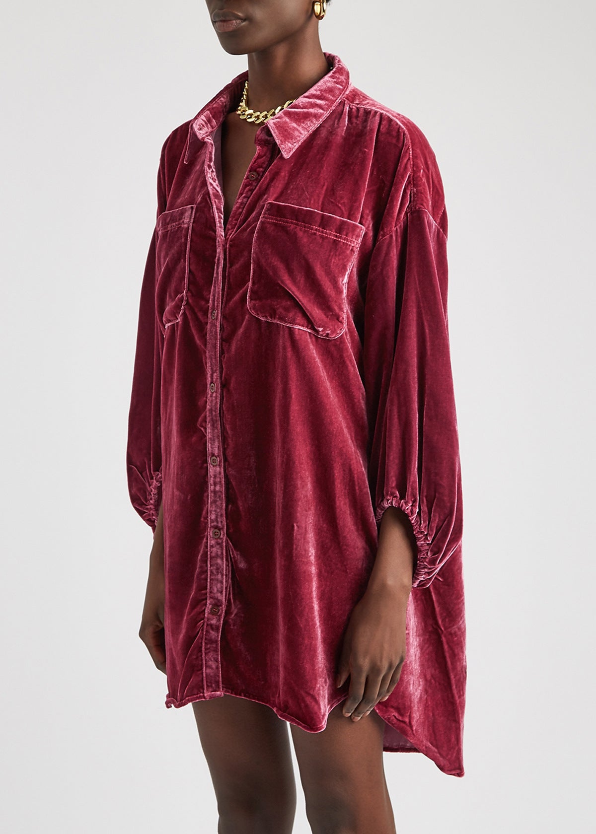 Damen Oversized Velourshemd Sovae