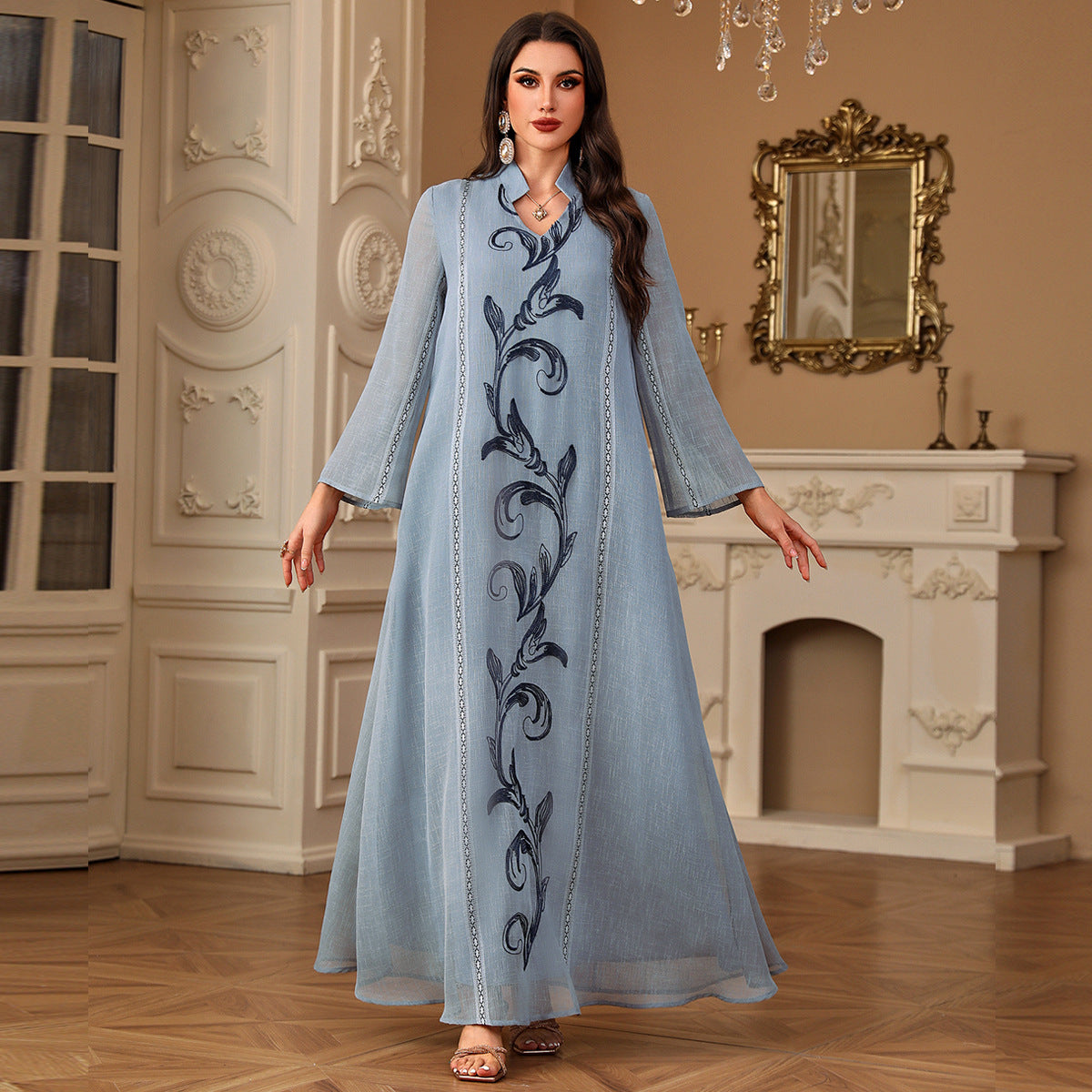 Damen Elegantes und kunstvoll besticktes Maxikleid Sovae