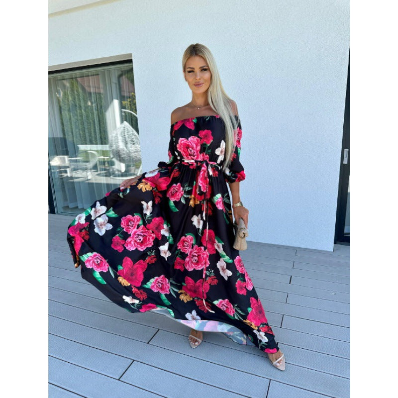 Damen Maxikleid mit off-shoulder Design und voluminösen Ärmeln Sovae