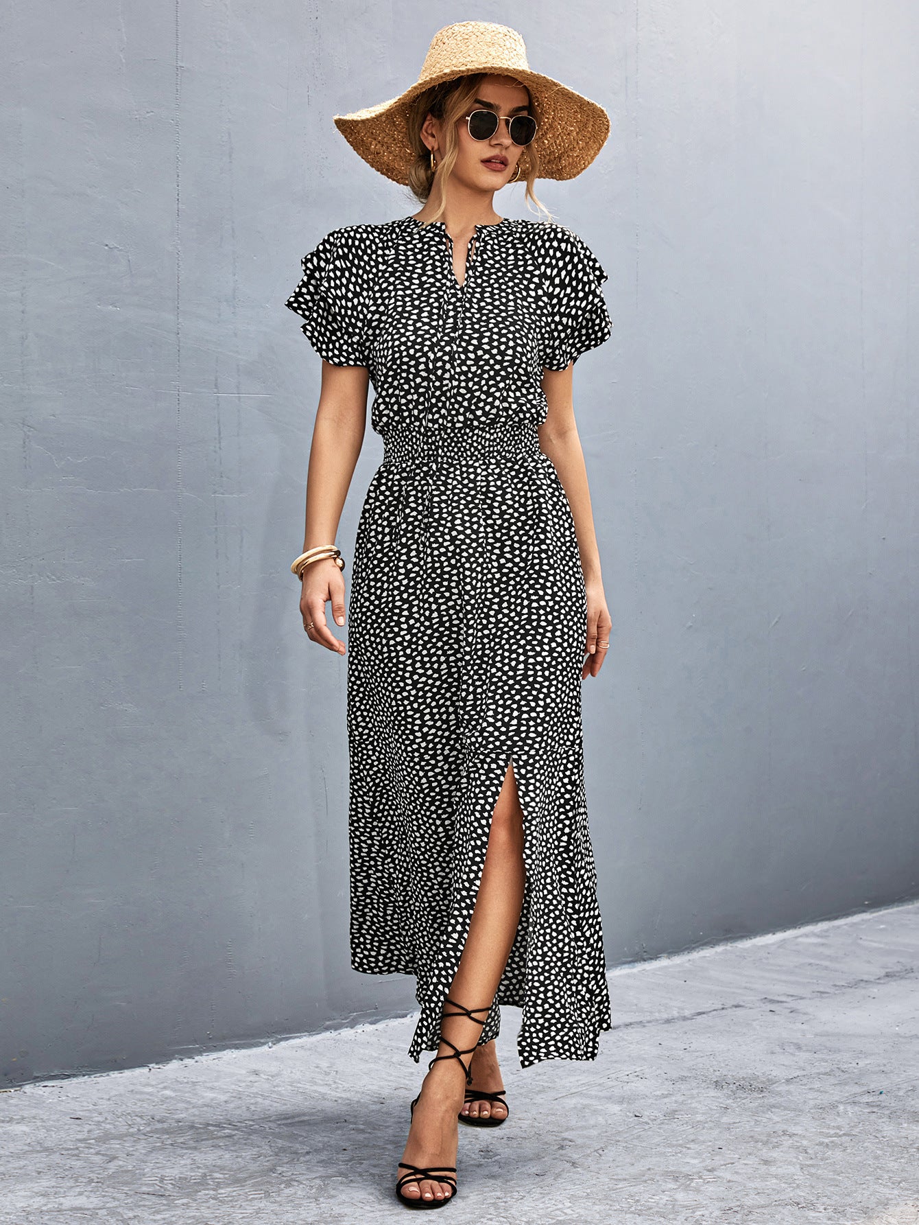 Damen Maxikleid mit modernem Rüschendesign und elastischem Taillenbund Sovae