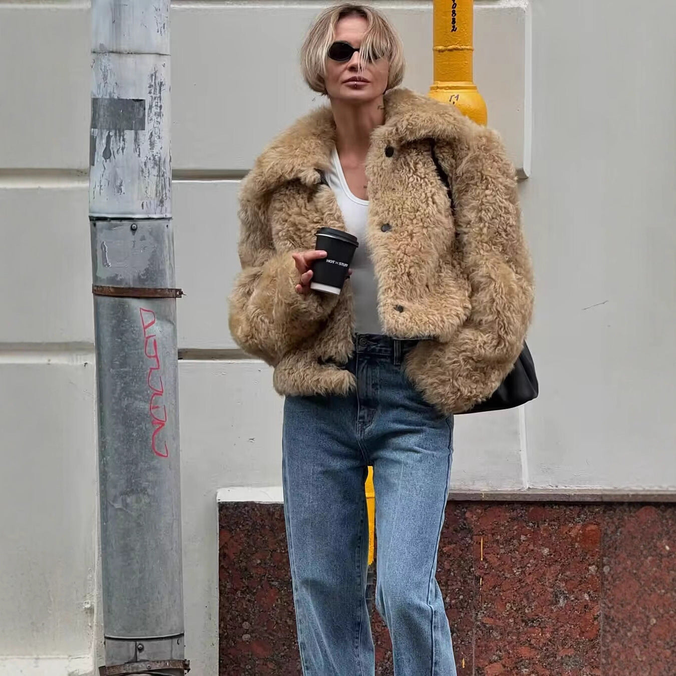Damen kuschelige Teddyjacke mit Knopfverschluss und praktischen Taschen Sovae