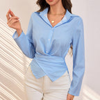 Damen Elegante Bluse mit Wickel-Design und fein gestreiftem Muster Sovae