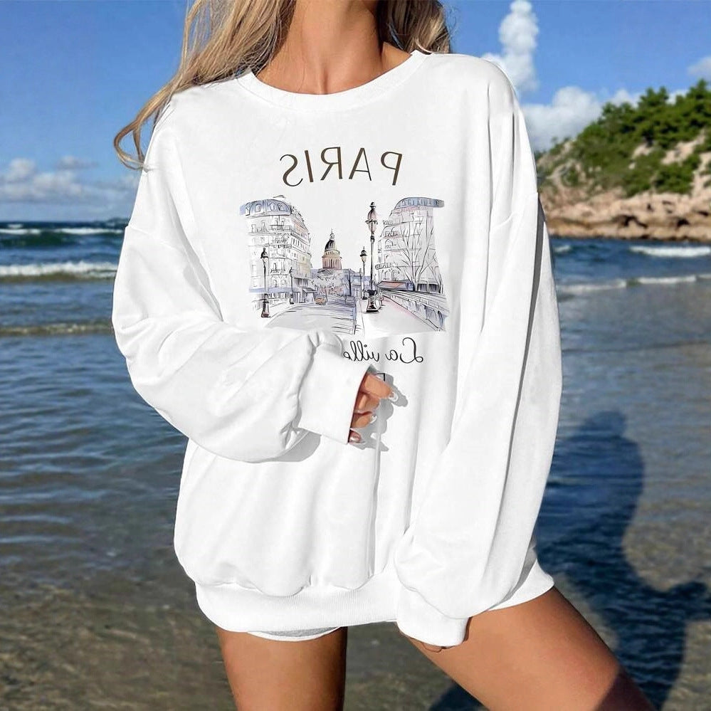 Damen Oversized Sweatshirt mit kreativem Paris-Motiv Sovae
