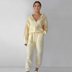 Damen entspannter Fleece-Loungewear-Anzug mit Kapuze Sovae