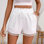 Damen lässige Shorts mit elastischem Bund und dekorativen Besätzen Sovae