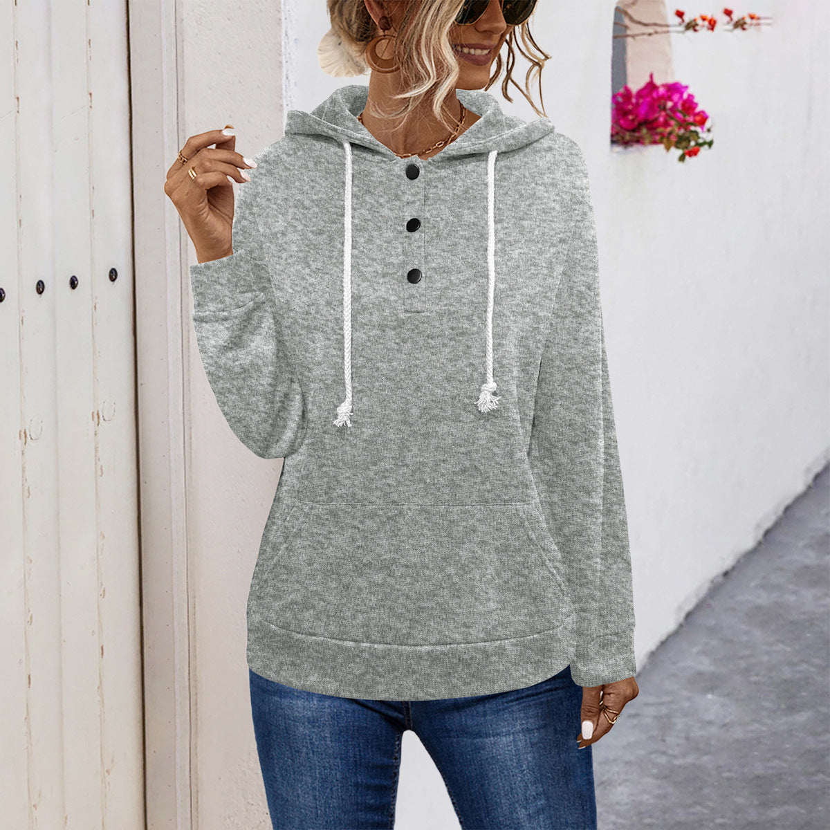 Damen Hoodie mit Knopfleiste und lässigem Schnitt Sovae
