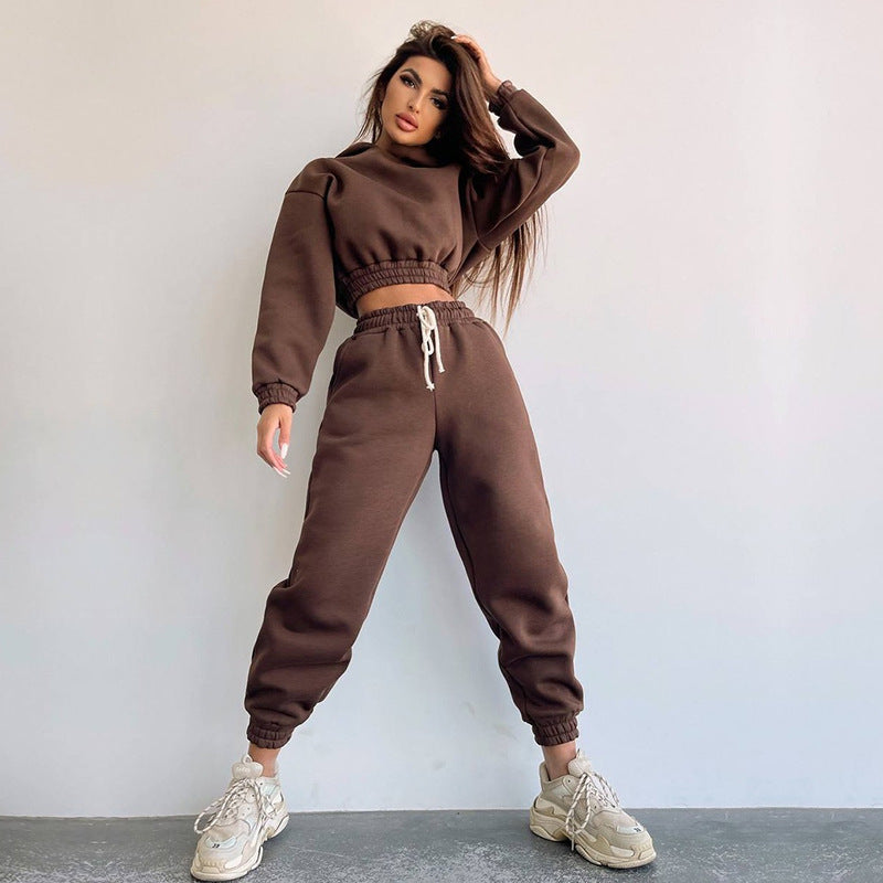 Damen modisches und lässiges cropped Sweatshirt und Jogginghose Set Sovae