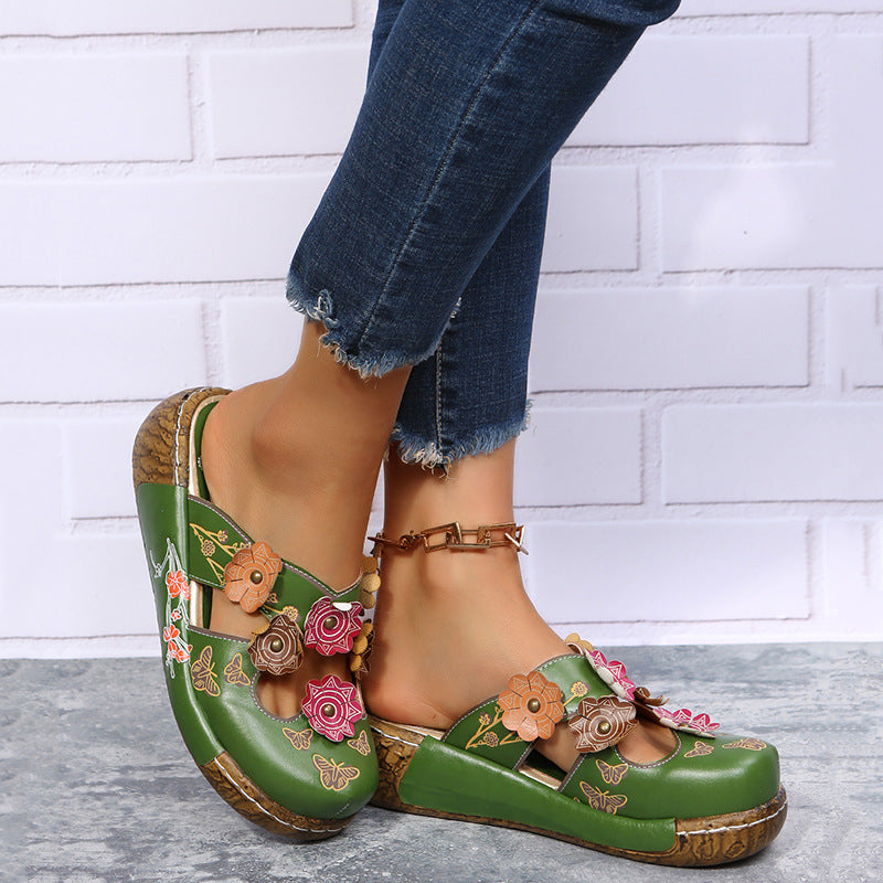 Damen Bequeme Clogs mit Blumendekor und ergonomischem Fußbett Sovae