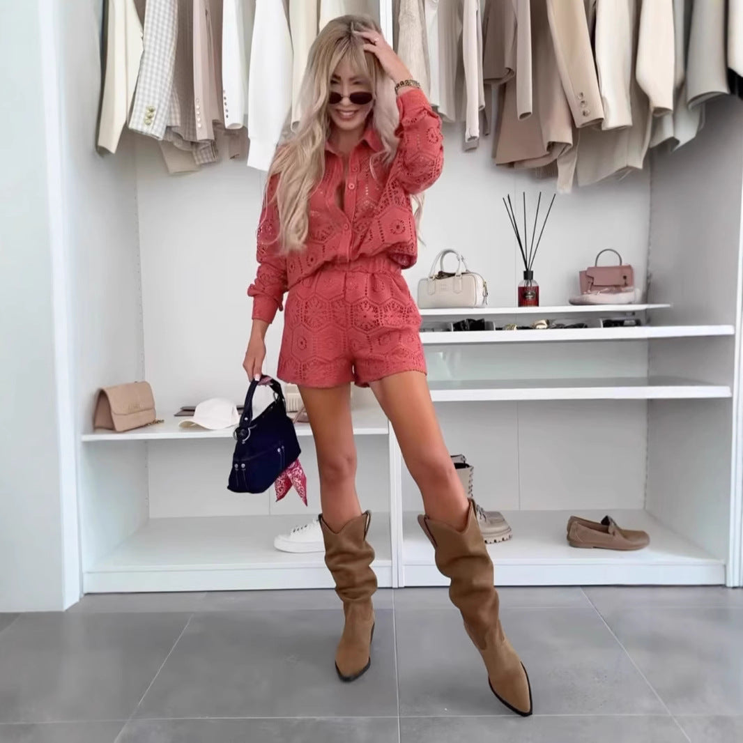 Damen Spitze Bluse mit transparenten Details Sovae