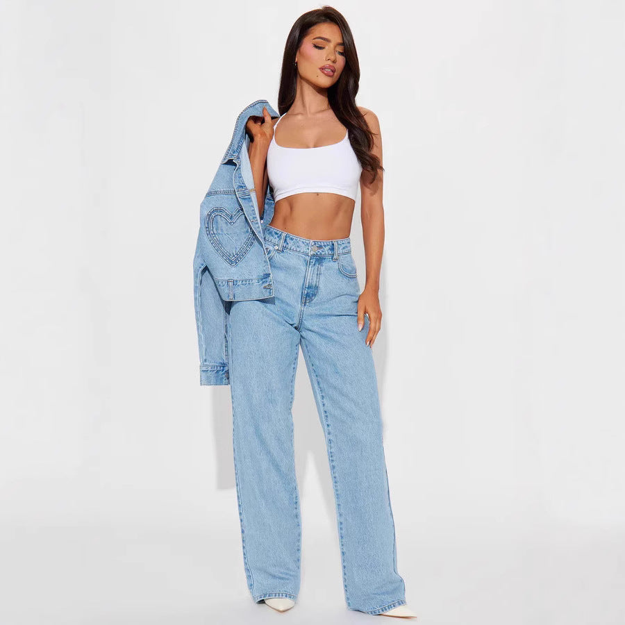 Damen Weit geschnittene High-Waist Jeans im lässigen Look Sovae