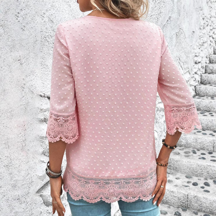 Damen luftige Bluse mit eleganten Spitzendetails Sovae