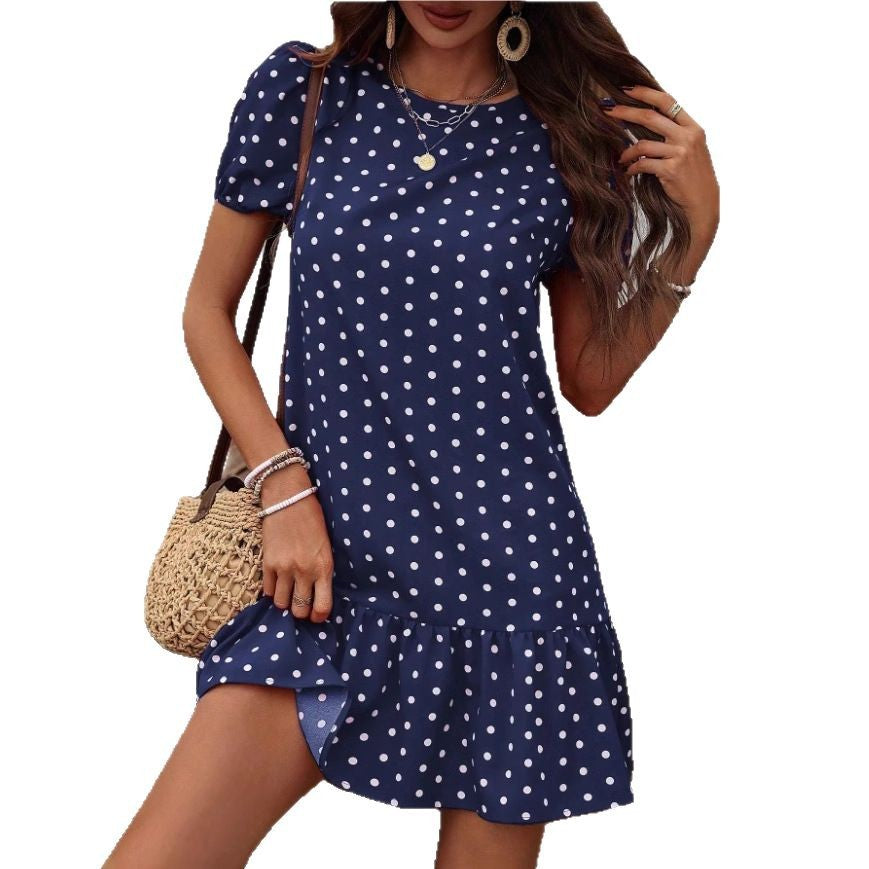 Damen Polka Dots Kleid mit Rüschensaum Sovae
