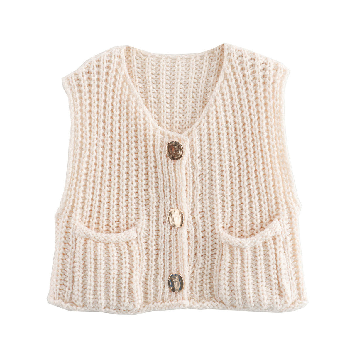 Damen Strickweste mit Taschen und Knopfdetail Sovae