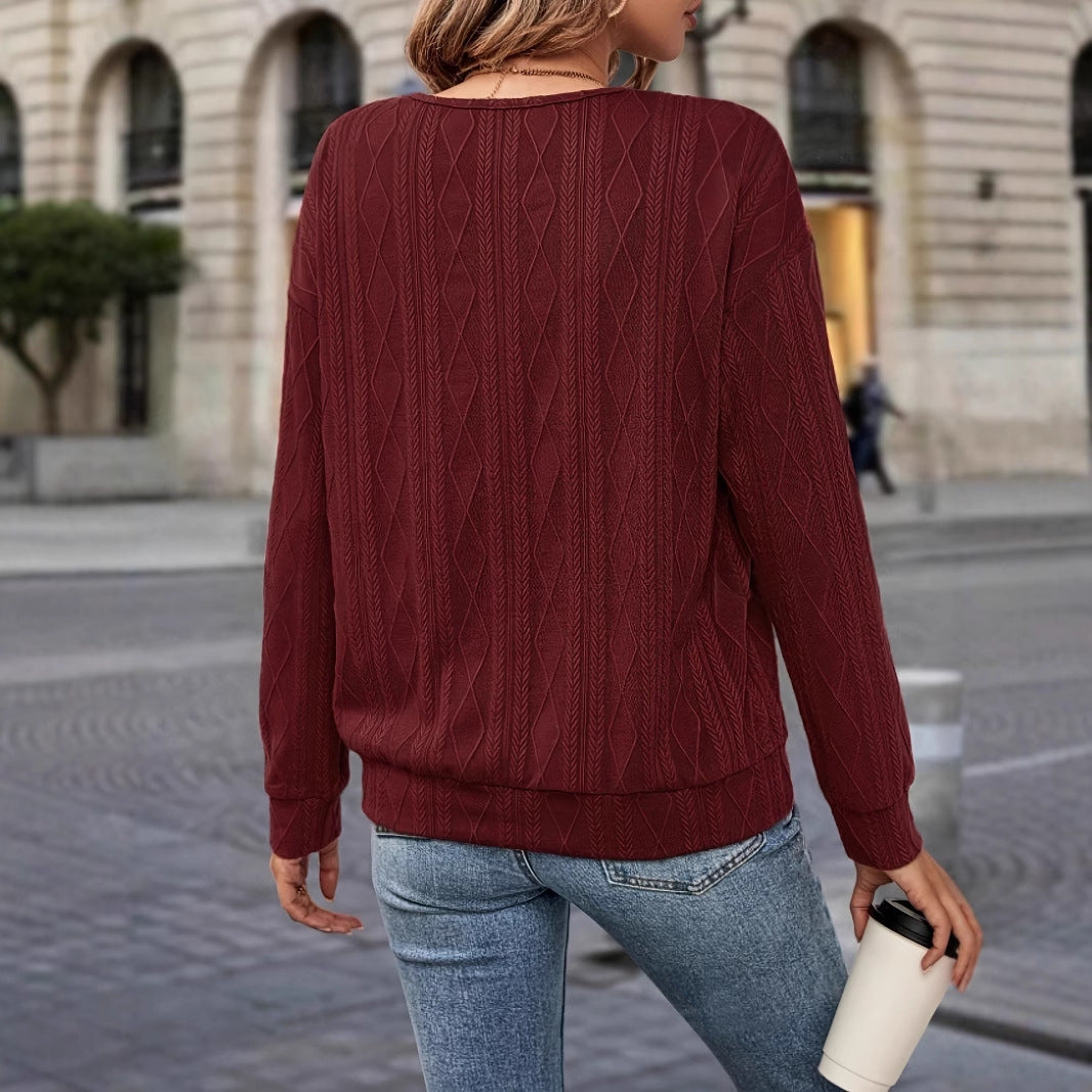 Damen Pullover mit strukturiertem V-Ausschnitt und lässigem Schnitt Sovae