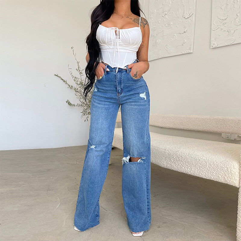 Damen Trendige Bootcut Jeans Sovae