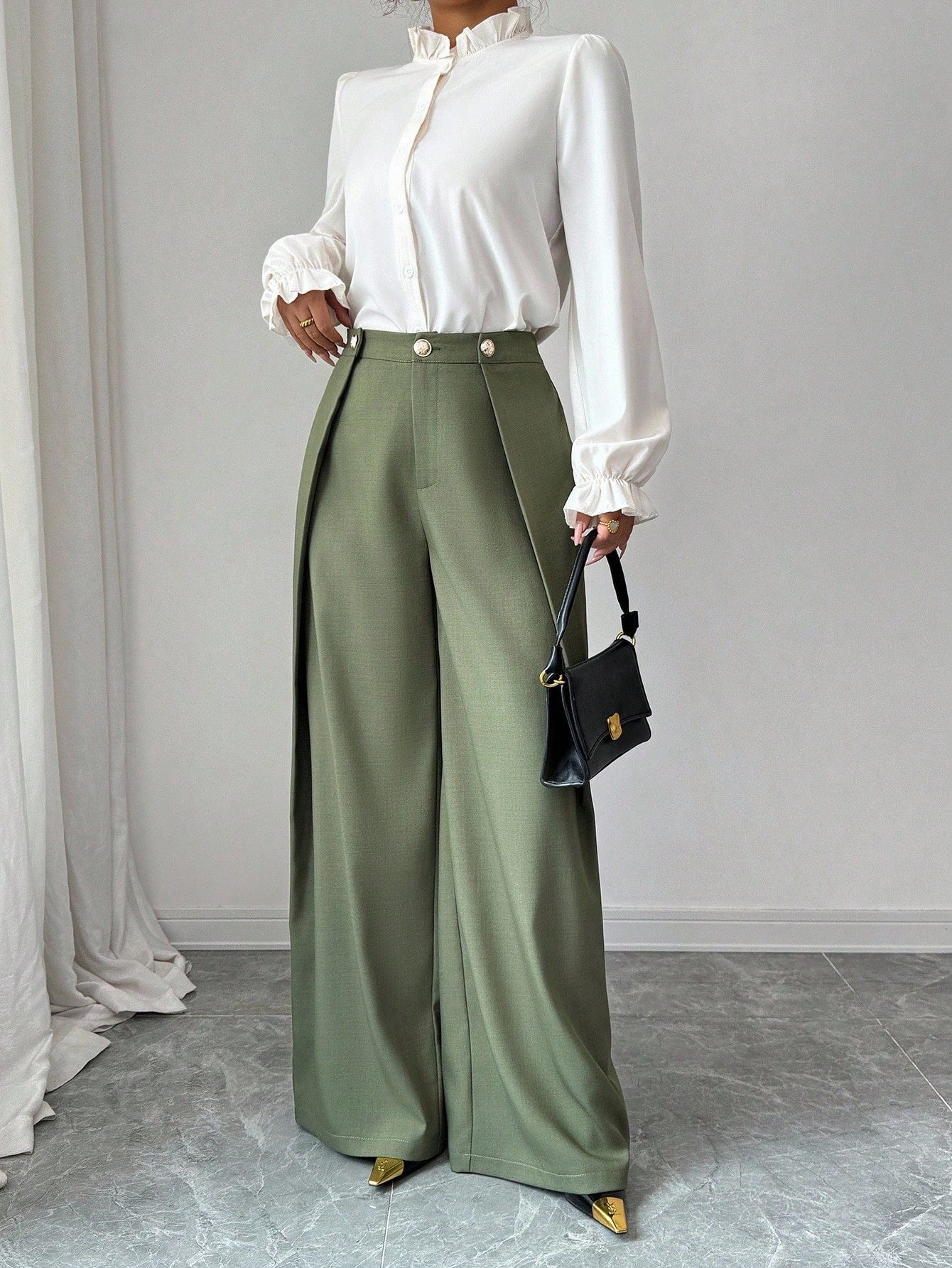 Damen elegante, hochgeschnittene Stoffhose mit Seitenschlitzen Sovae