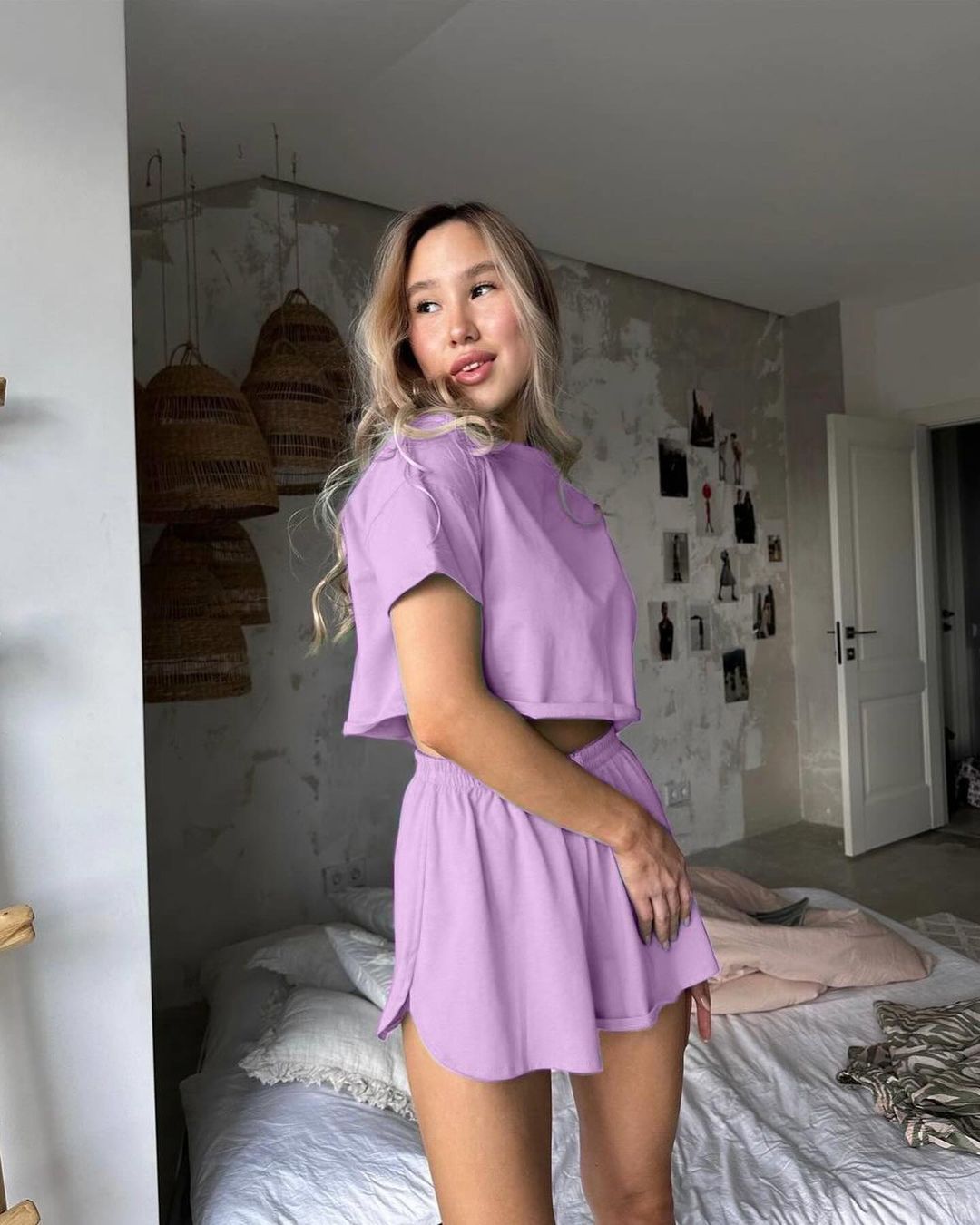 Damen lässige Sportshorts mit elastischem Bund und seitlichen Schlitzen Sovae