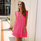 Damen lässiges Kurzes Sommerkleid aus Broderie Anglaise Sovae