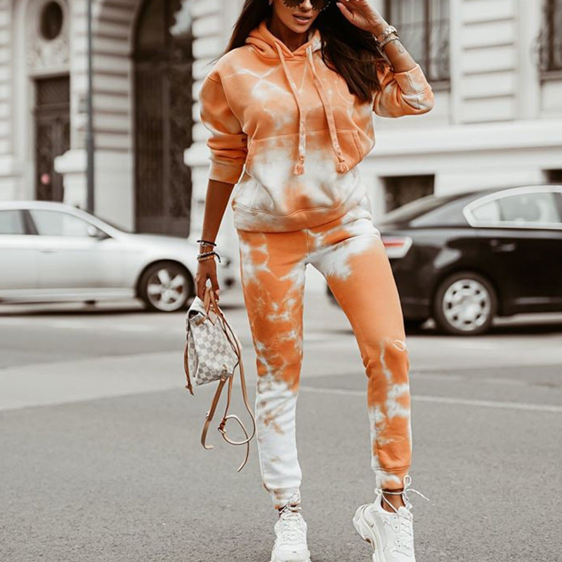 Damen lässiges Kapuzen-Sweatpants-Set im Batikdesign Sovae