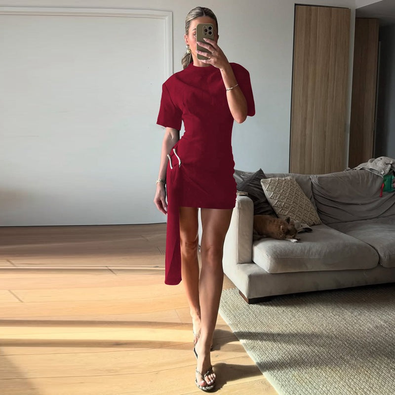 Damen Asymmetrisches Minikleid mit elegantem Schlitz und raffinierten Details Sovae
