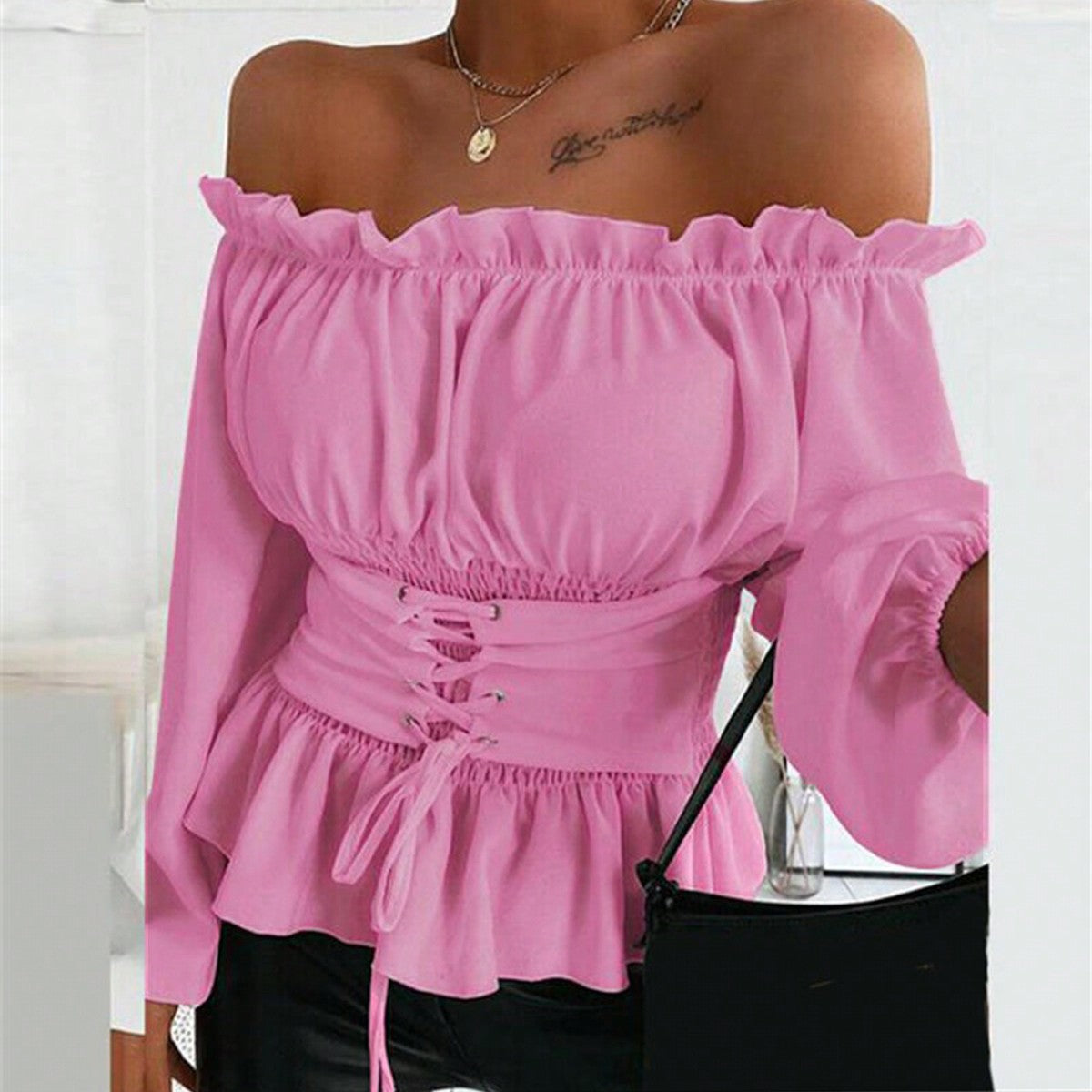 Damen Off-Shoulder Bluse mit Rüschendetails Sovae