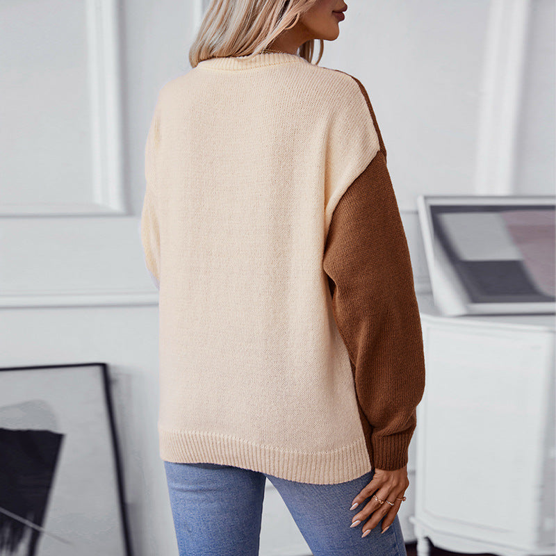 Damen modischer Pullover mit strukturiertem Zopfmuster und innovativem Farbblockdesign Sovae