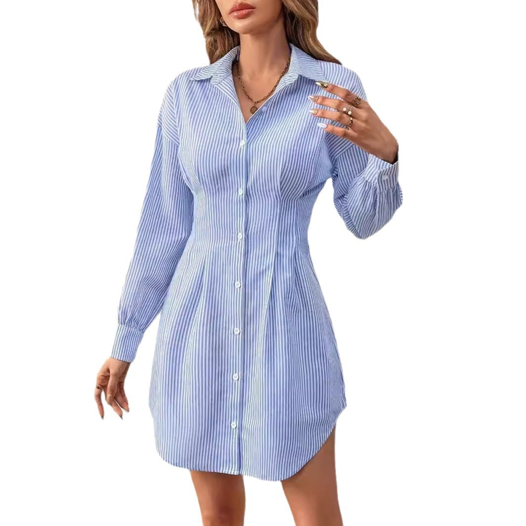 Damen Hemdblusenkleid mit langen Ärmeln Sovae
