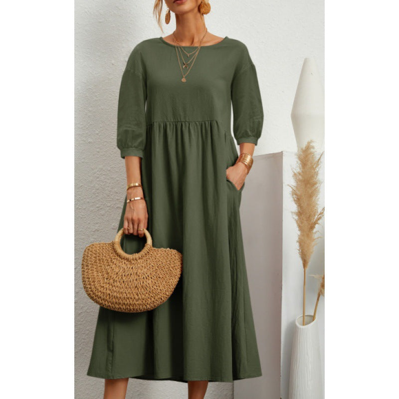 Damen Maxikleid mit lässigem Schnitt und voluminösen Ärmeln Sovae