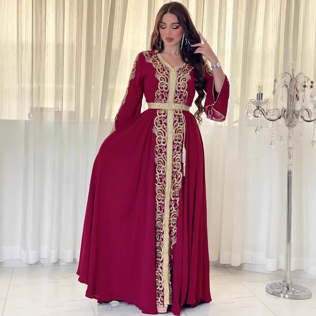 Damen Elegantes, besticktes Maxikleid mit weit schwingenden Ärmeln Sovae
