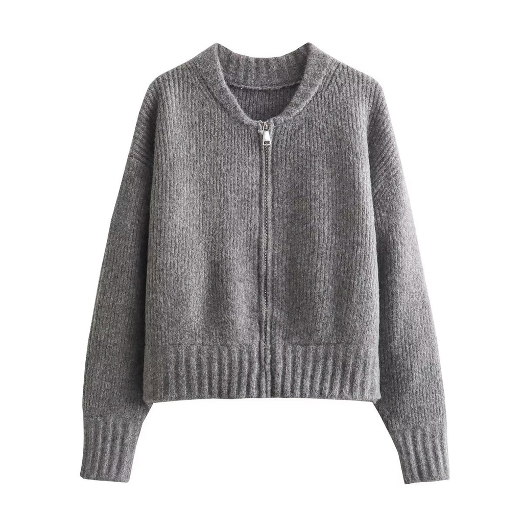 Damen modische Strickjacke mit Reißverschluss und gemütlichem Schnitt Sovae