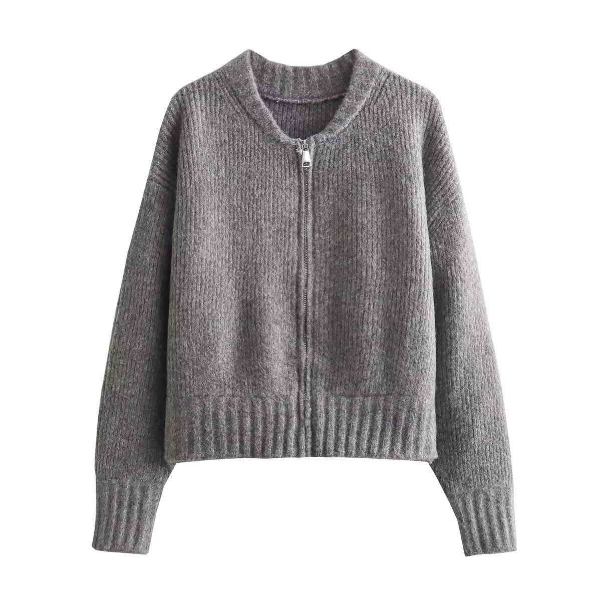 Damen modische Strickjacke mit Reißverschluss und gemütlichem Schnitt Sovae