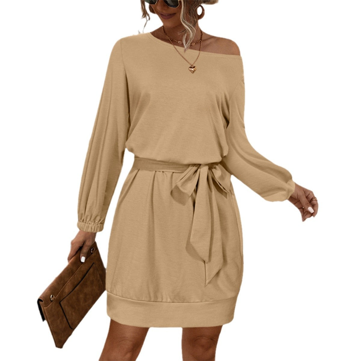 Damen lockeres Minikleid mit schickem Taillengürtel und lässigem Schnitt Sovae