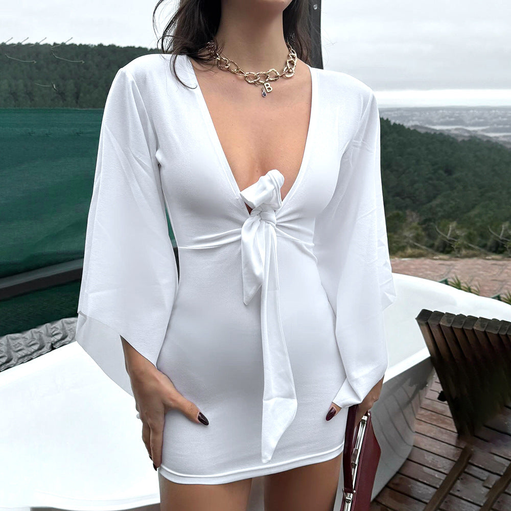 Damen figurbetontes Minikleid mit V-Ausschnitt und Drapierung Sovae