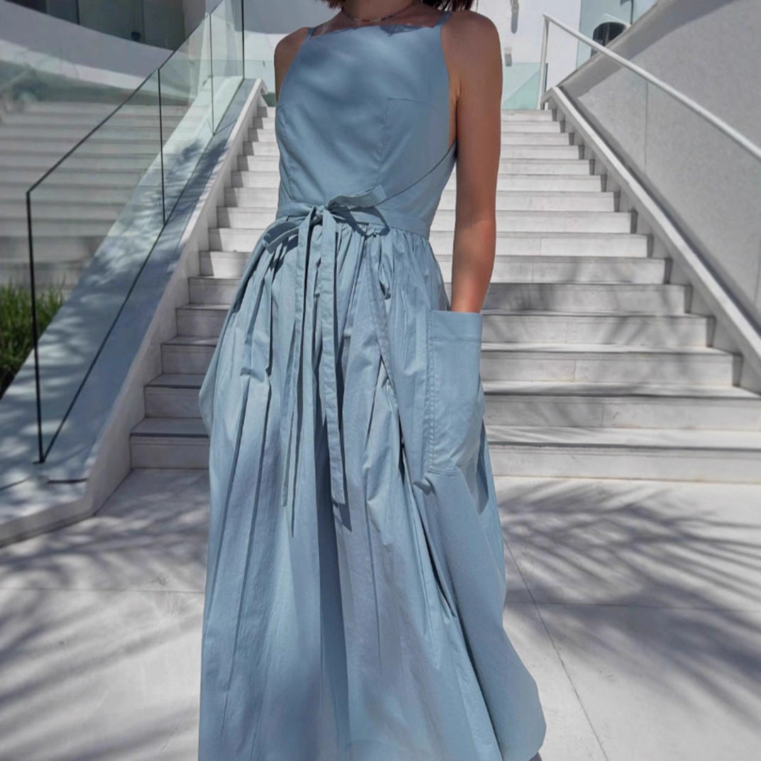 Damen Maxikleid mit Seitentaschen und bindbarem Gürtel Sovae