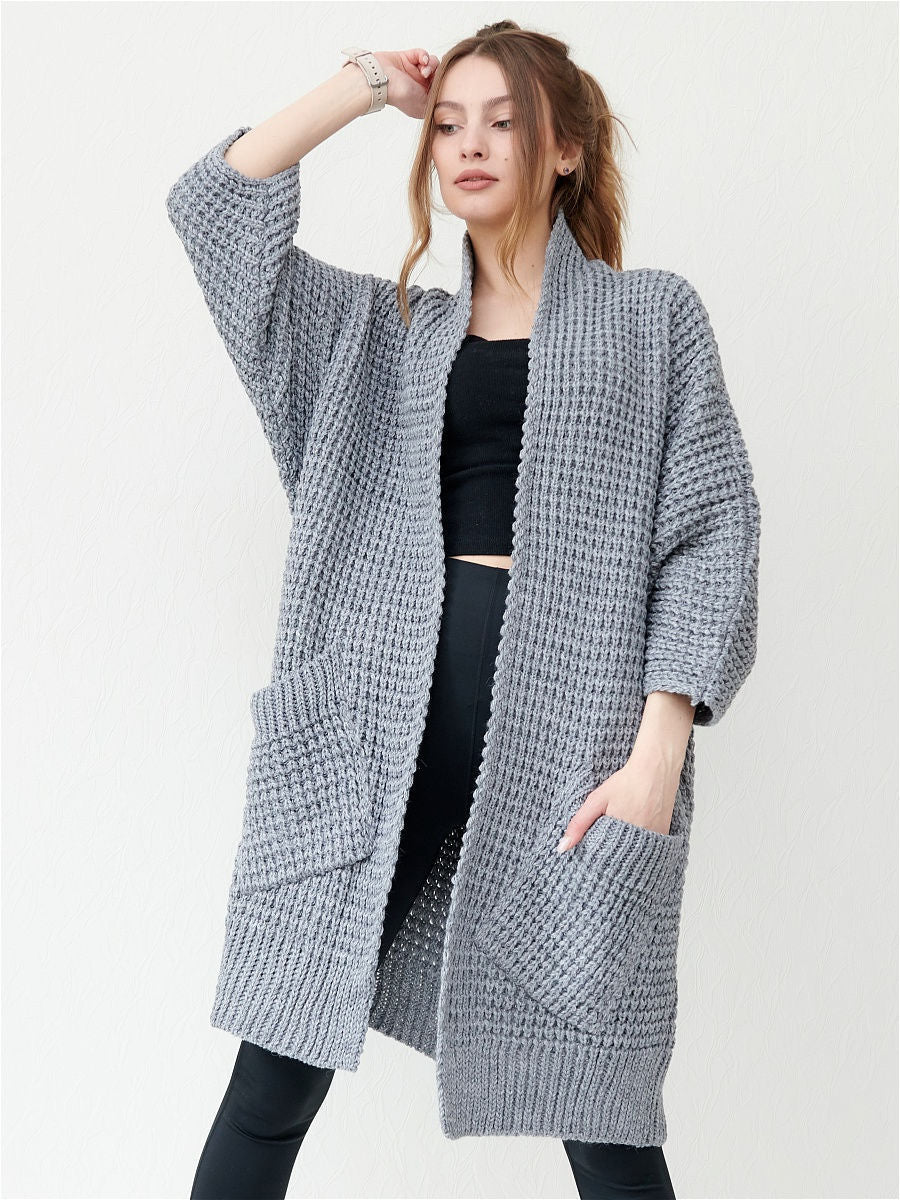 Damen kuscheliger Strickmantel mit großen Taschen und lässigem Schnitt Sovae
